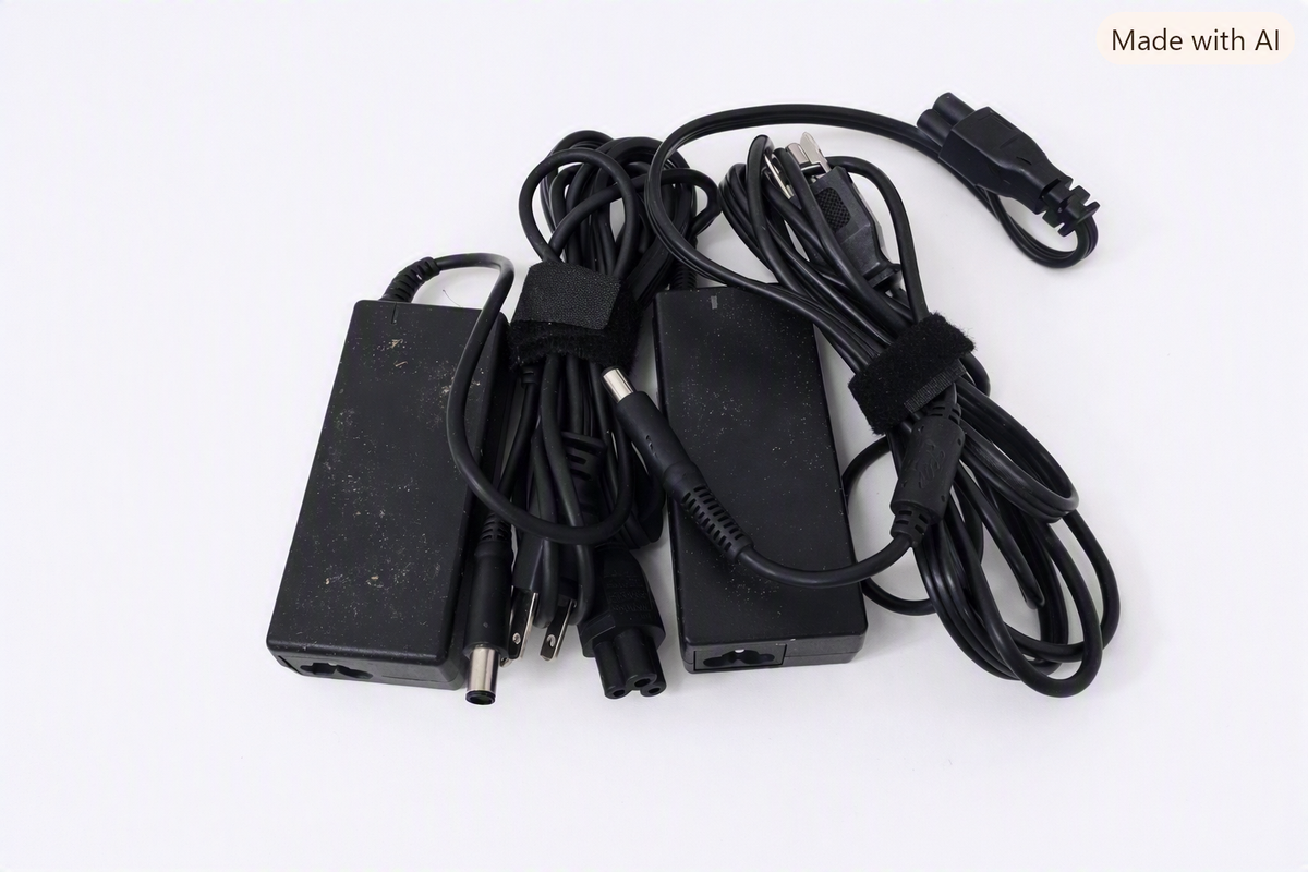 Pack de 2 adaptadores de corriente alterna o cargadores para computadoras portátiles.