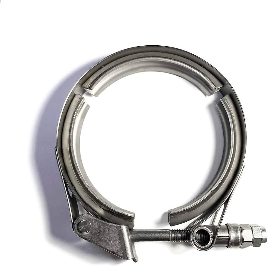 Abrazadera de banda en V está fabricada de acero inoxidable resistente a la corrosión para sistemas de escape y turbo.