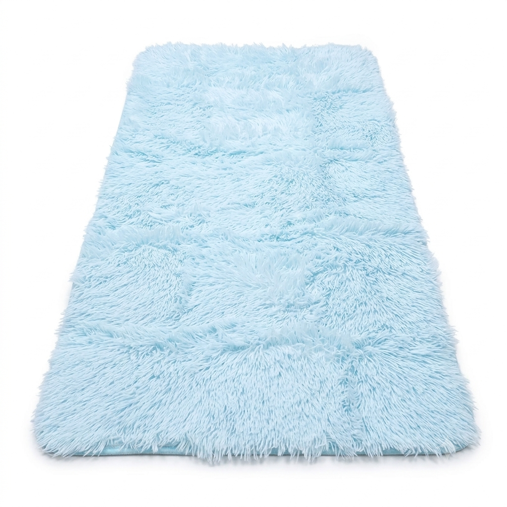 Alfombra peluda de color azul claro para brindar suavidad y calidez a cualquier espacio interior 129 x 67 cm