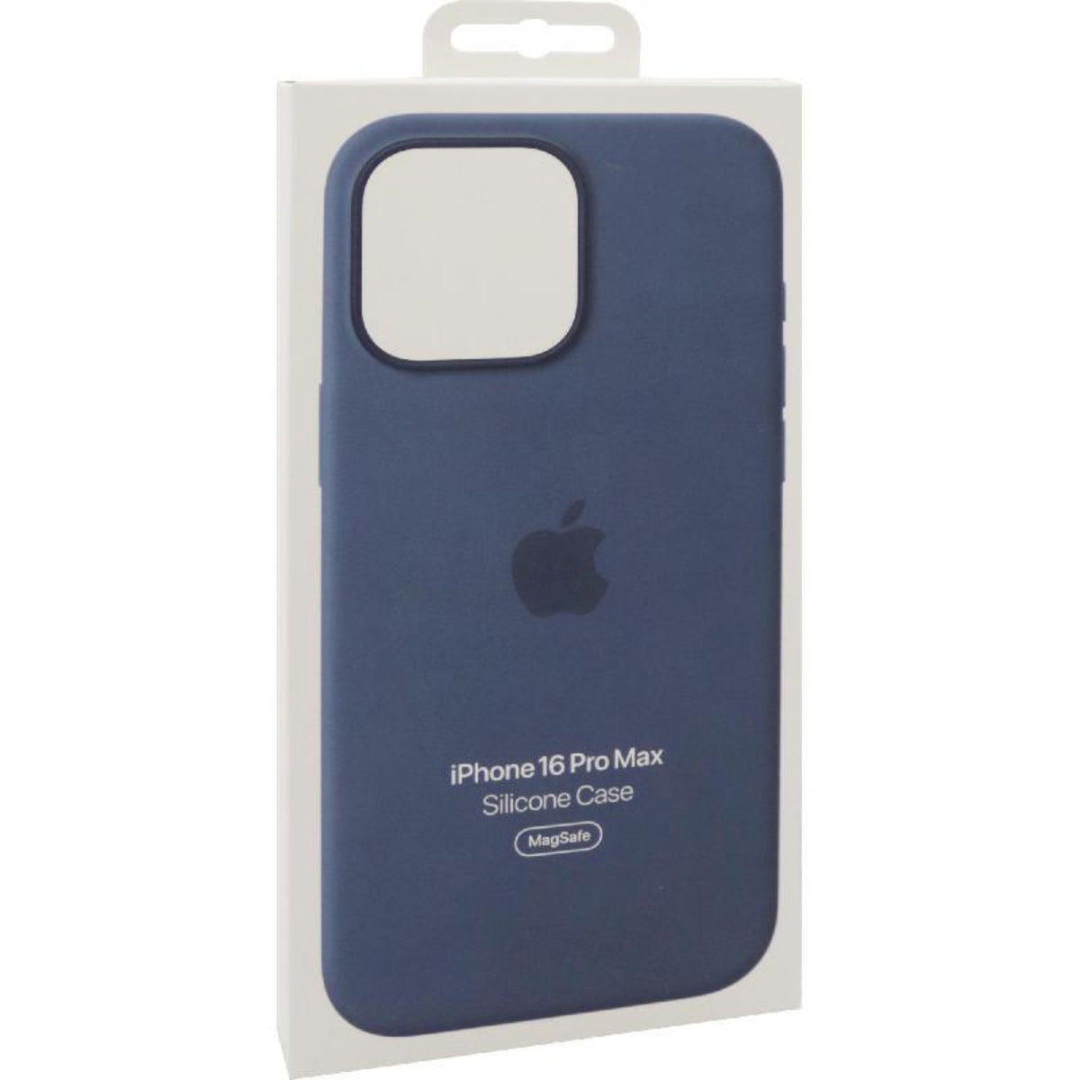 Funda de silicona azul con MagSafe compatible con iPhone 16 Pro Max.
