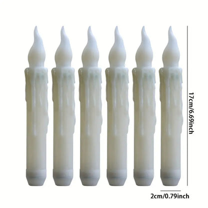 Pack de 12 velas LED blancas sin llama de 17 cm.