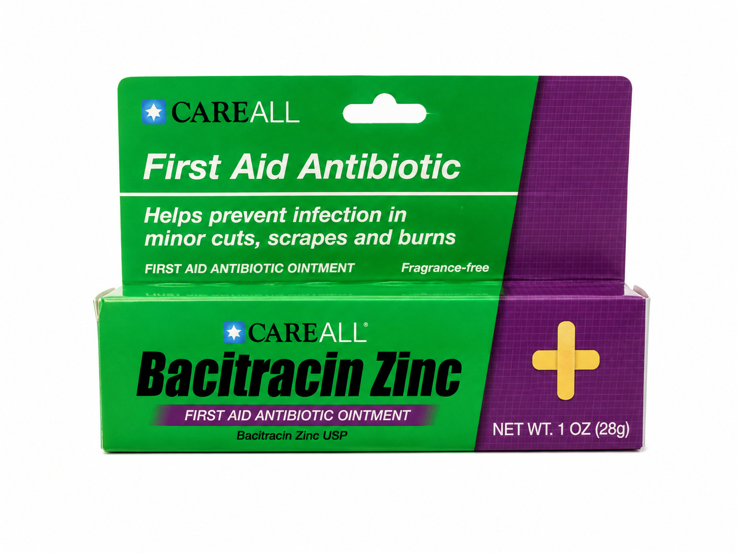 Pomada antibiótica de primeros auxilios con bacitracina zinc de 28 g.