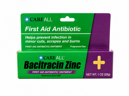 Pomada antibiótica de primeros auxilios con bacitracina zinc de 28 g.