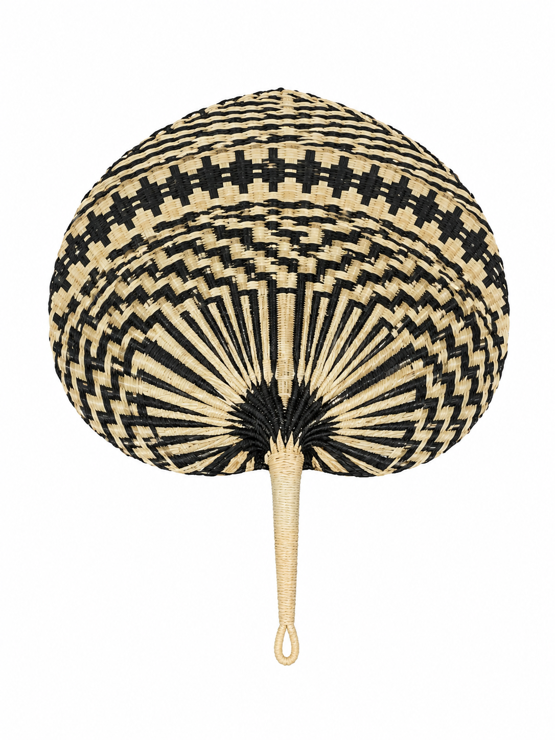 Abanico Artesanal Decorativo Tejido en Fibra Natural con Diseño Geométrico.