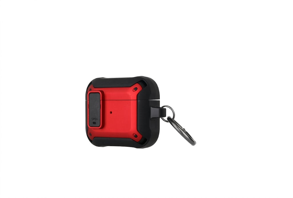 Funda para AirPods Pro cuenta con un clip de bloqueo seguro y un diseño a prueba de golpes en color rojo.