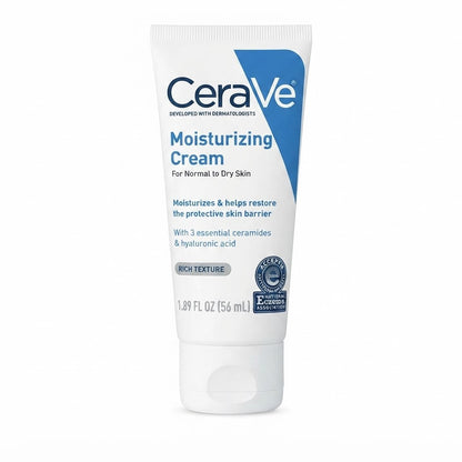 Crema hidratante en formato de tubo de 1.89 onzas líquidas.