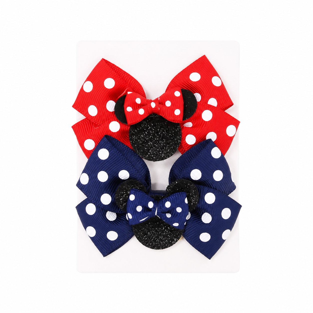 Set de 2 lazos para cabello con diseño de lunares estilo ratón para niñas.