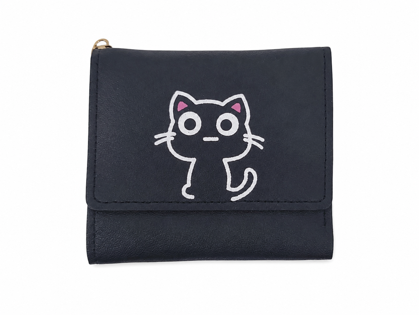 Cartera Plegable con Diseño de Gato Negro.
