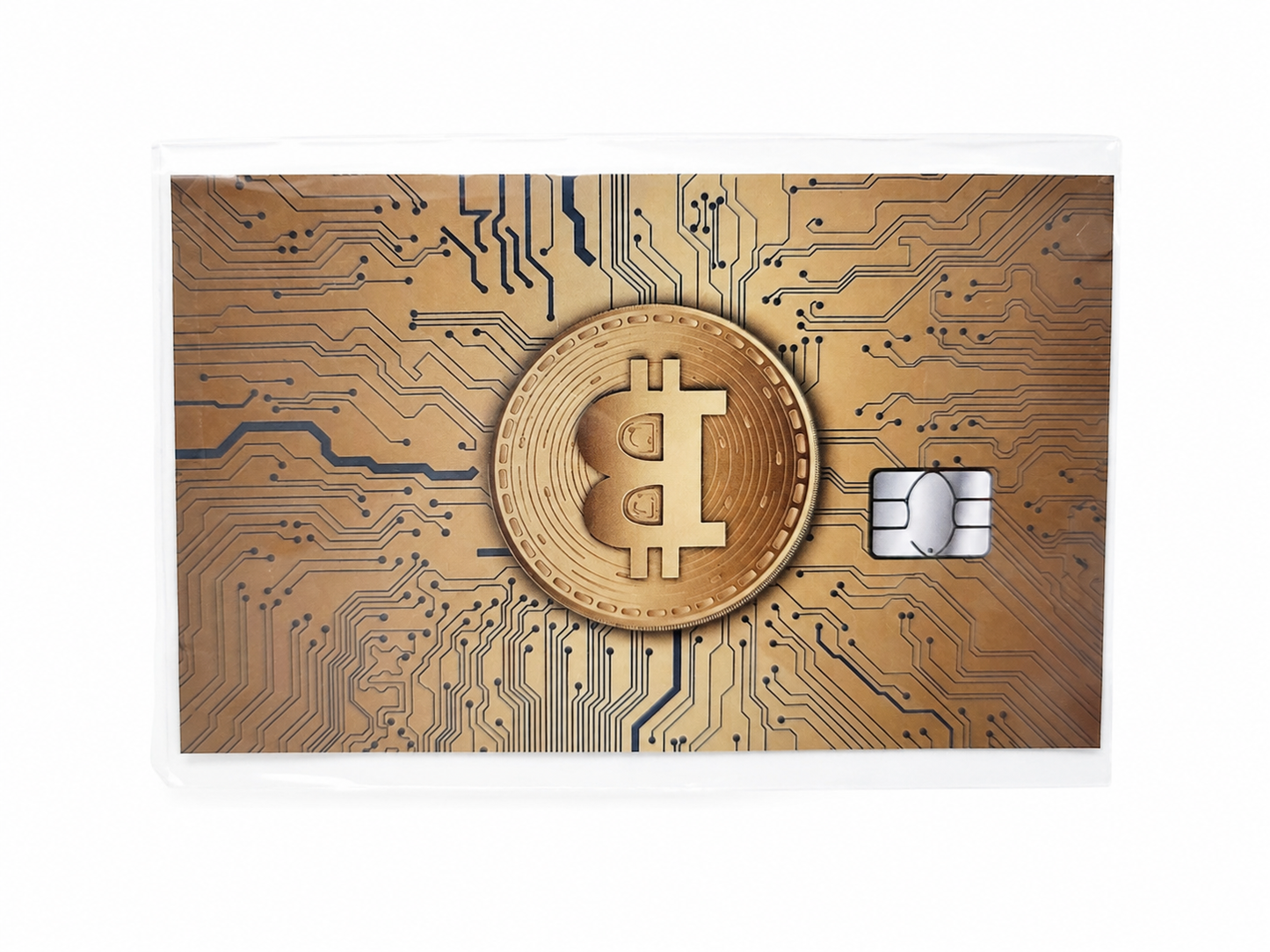 Tarjeta Decorativa Bitcoin con Chip – Diseño Metálico Estilo Criptomoneda Coleccionable.