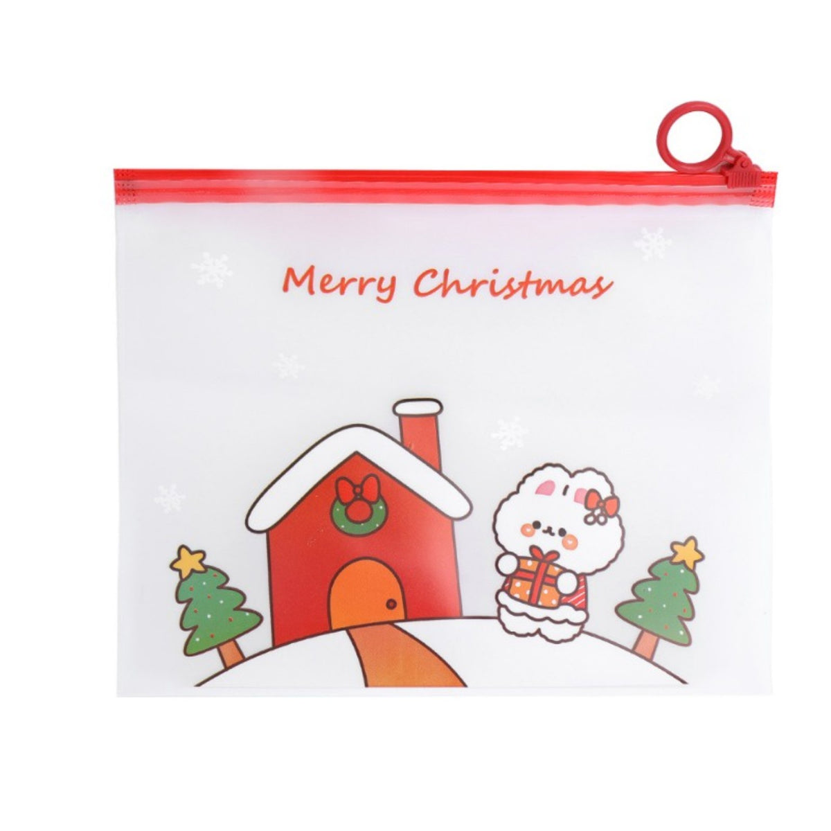 Pack de 10 bolsas navideñas con cierre de cremallera y diseño decorativo.