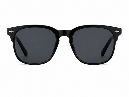 Gafas de sol con lentes oscuros y montura negra unisex.