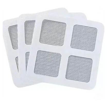 Malla adhesiva para reparación de mosquiteros o un filtro desechable para desagues.