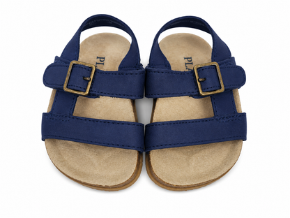 Sandalias infantiles con hebilla ajustable color azul marino talla 3-6M.