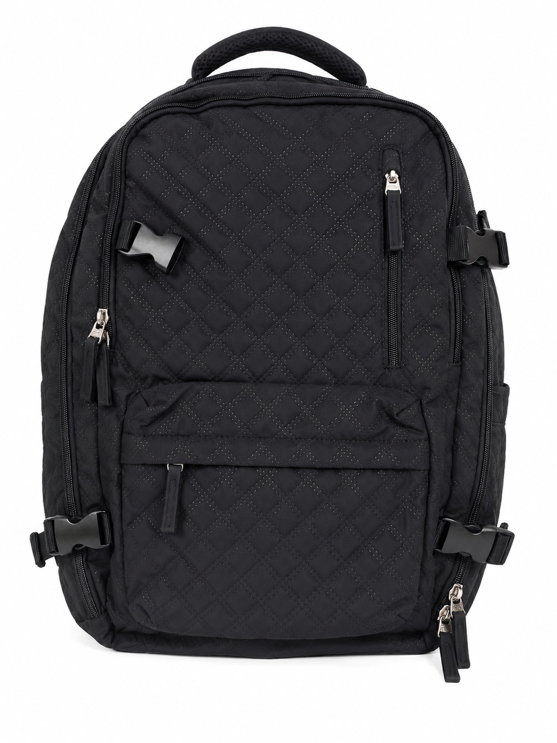 Mochila Multifuncional Acolchada Negra con Múltiples Compartimentos.