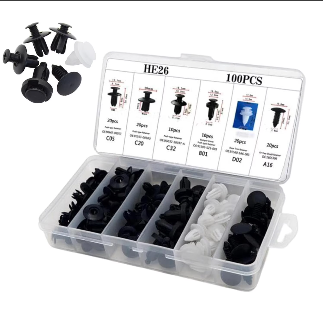 Kit de 100 piezas de clips de retención automotrices modelo HE26.