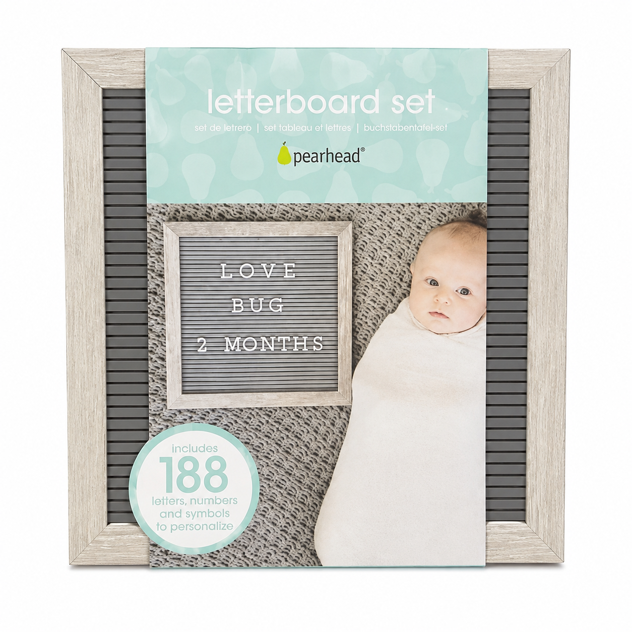 Tablero de letras con marco de madera e incluye 188 letras, números y símbolos.
