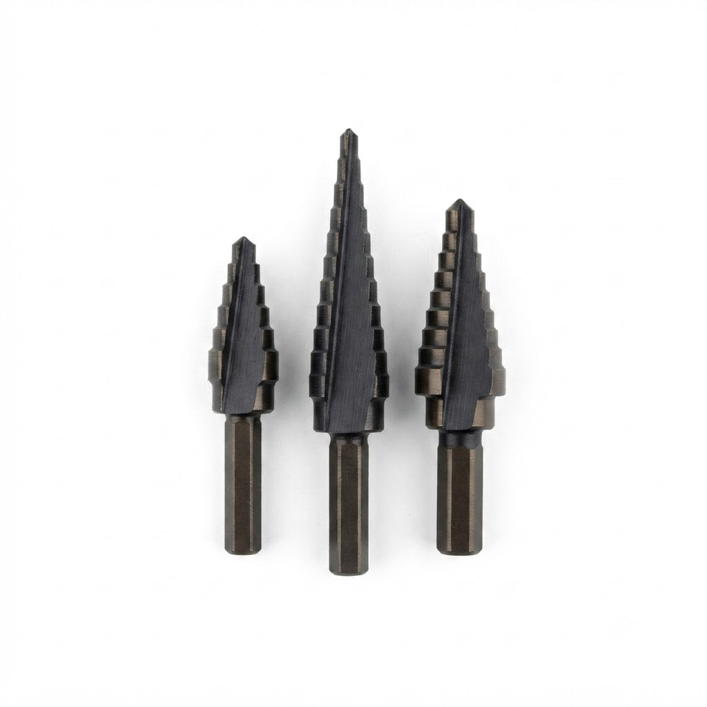 Brocas escalonadas, ideales para perforar metales delgados como hierro, aluminio o acero inoxidable.