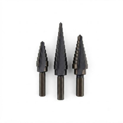 Brocas escalonadas, ideales para perforar metales delgados como hierro, aluminio o acero inoxidable.