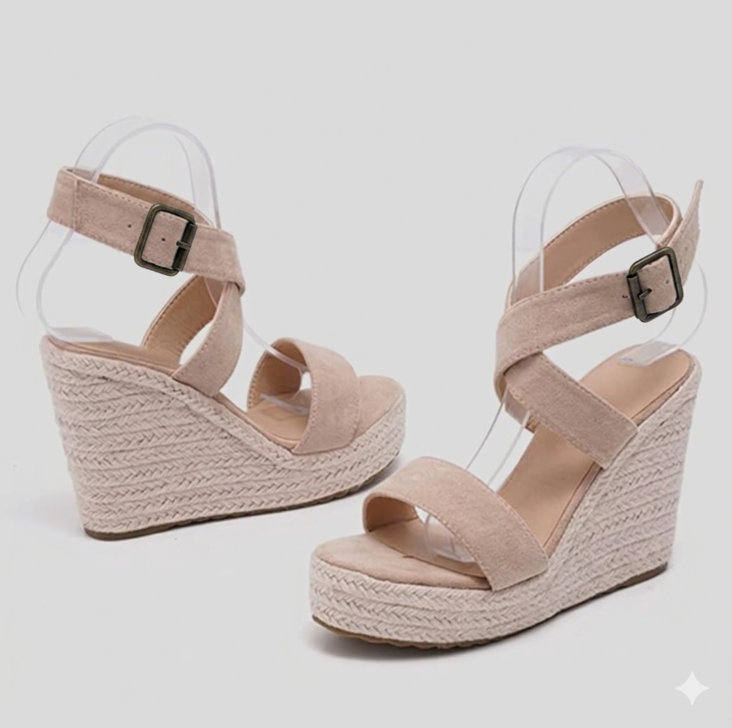 Sandalias de plataforma de cuña con tiras cruzadas al tobillo, size 6.