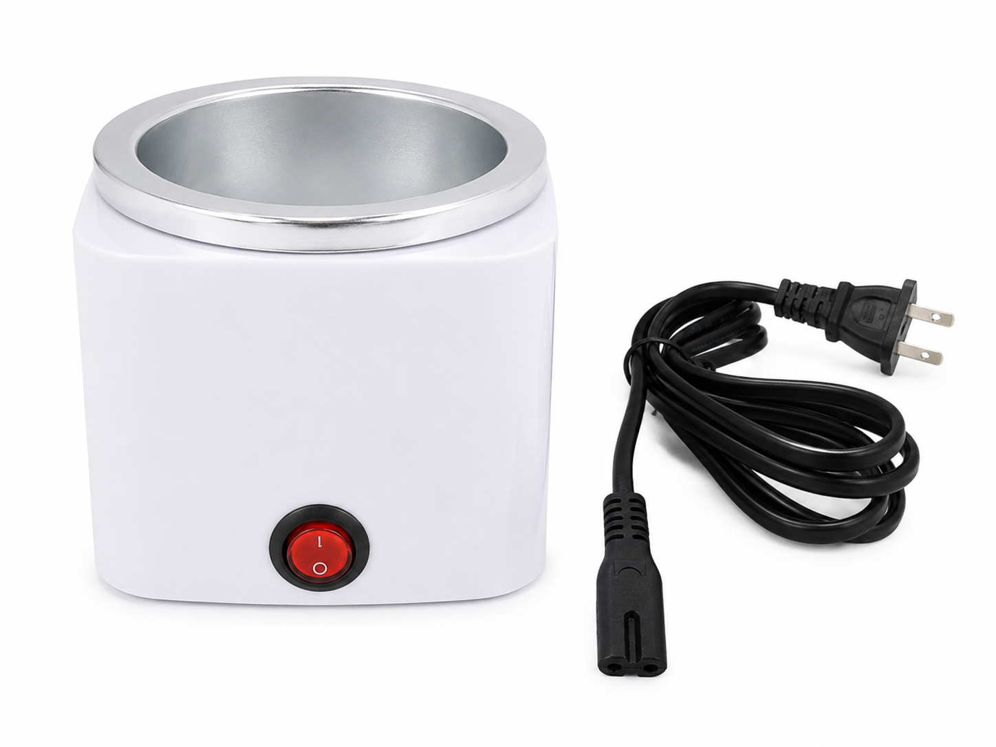 Calentador Eléctrico para Cera Depilatoria con Recipiente de Aluminio, Interruptor de Encendido y Cable de Alimentación.