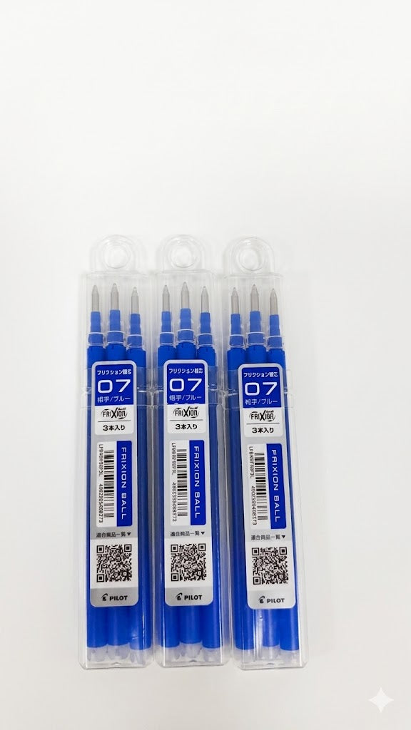 Paquetes de 3 repuestos para bolígrafos de gel borrables de color azul con punta de 0.7 mm.