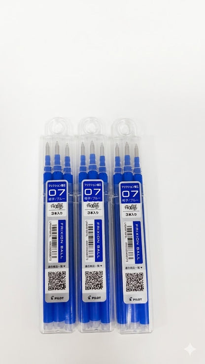 Paquetes de 3 repuestos para bolígrafos de gel borrables de color azul con punta de 0.7 mm.