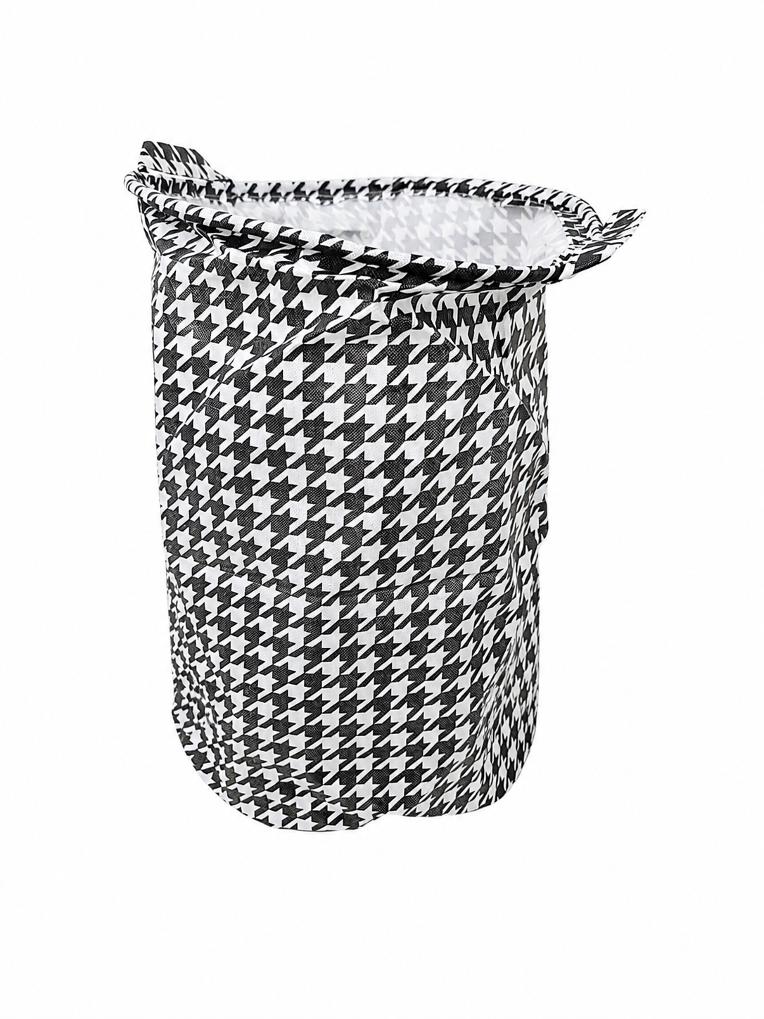 Cesta Organizadora Plegable de Tela con Diseño Pata de Gallo Blanco y Negro.