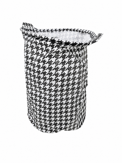 Cesta Organizadora Plegable de Tela con Diseño Pata de Gallo Blanco y Negro.