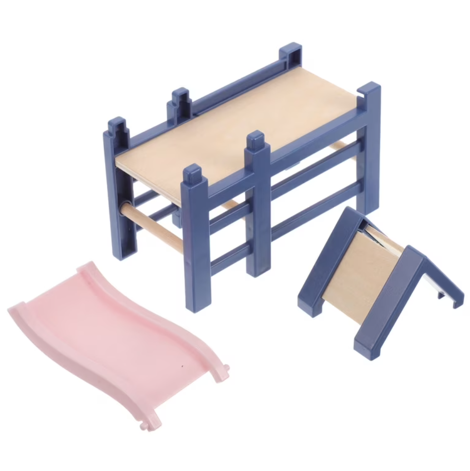 muebles de HOMEMAXS incluye un tobogán de juguete y una estructura de litera para casas de muñecas.