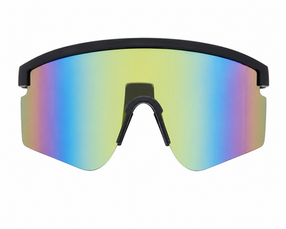 Gafas deportivas de ciclismo con lente panorámica espejo y protección UV.