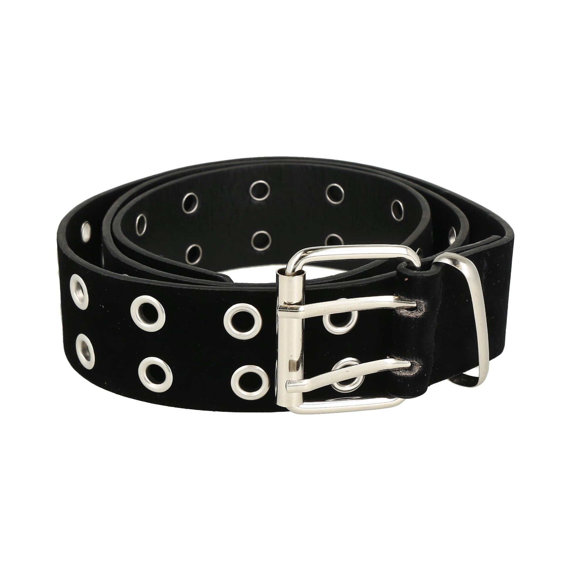 Cinturones punk de piel sintética, negro con doble ojal, para mujeres y hombres
