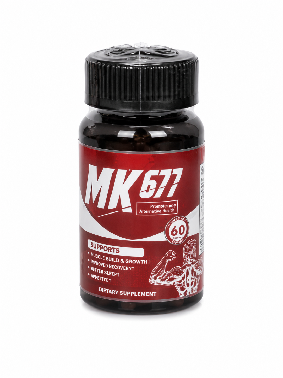 Suplemento alimenticio en cápsulas MK677 de 60 unidades.