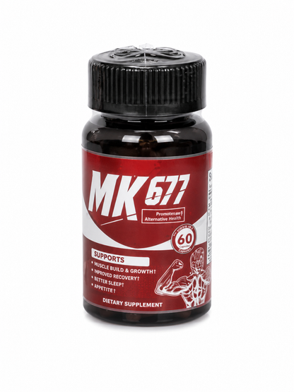 Suplemento alimenticio en cápsulas MK677 de 60 unidades.