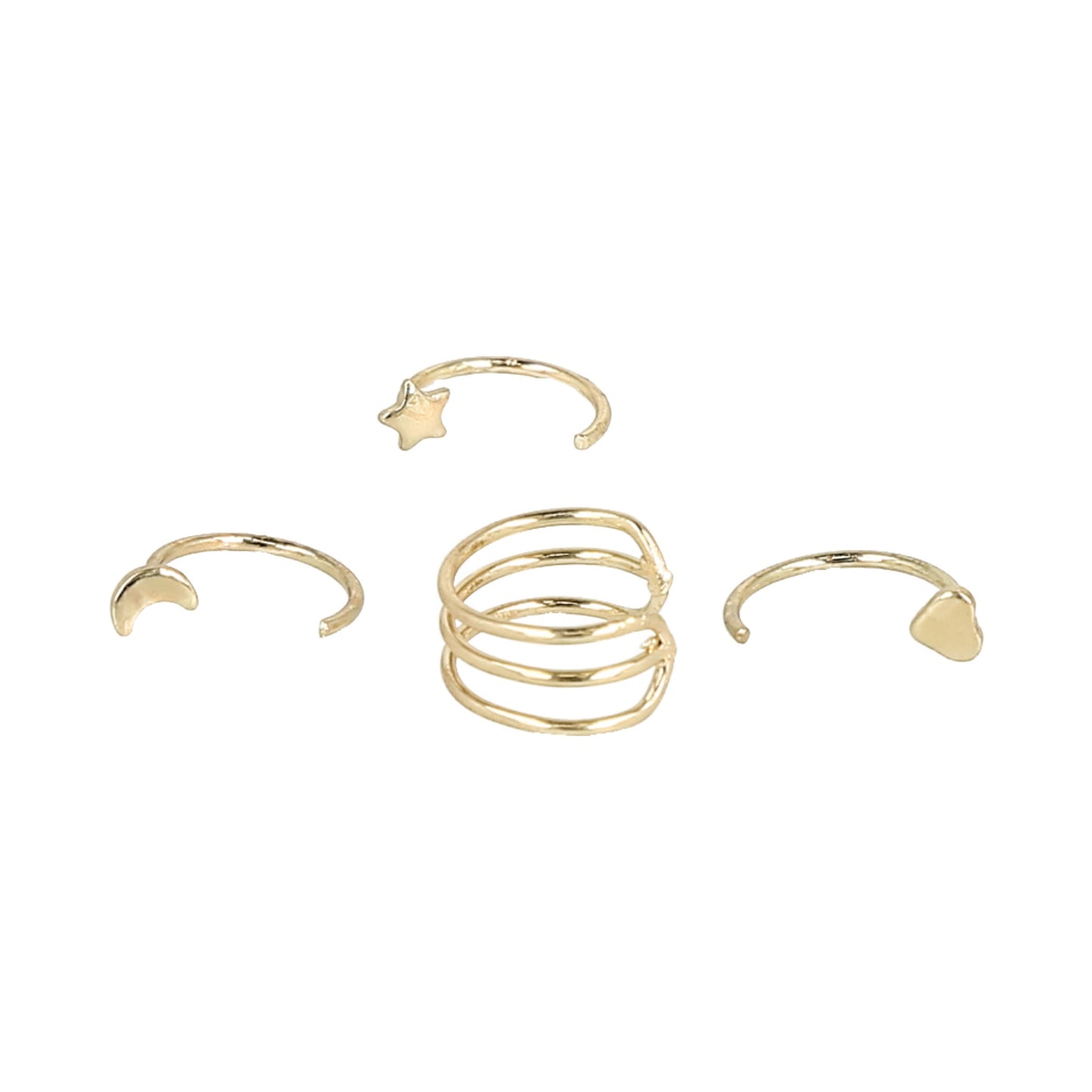 juego de aretitos tipo ear cuffs en tono dorado