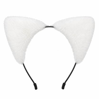 Diadema con orejas de gato de felpa blanca.