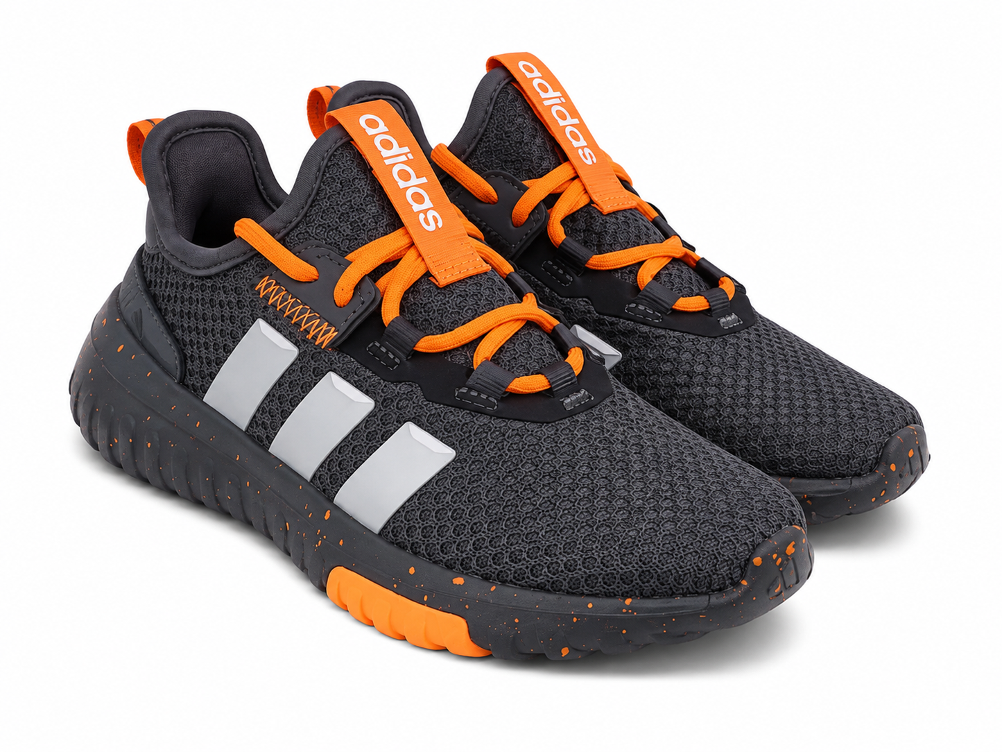 Zapatos deportivos casuales de malla negra con detalles naranjas y grises para hombre, talla 28.5.