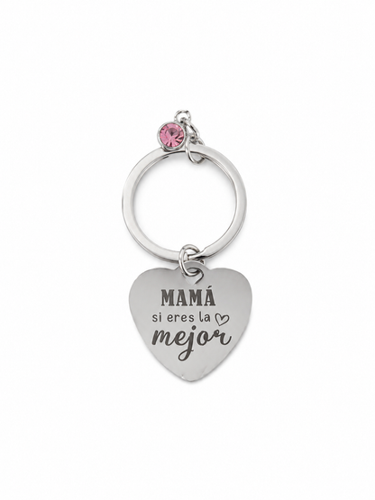 Llavero Metálico con Colgante de Corazón para Mamá.
