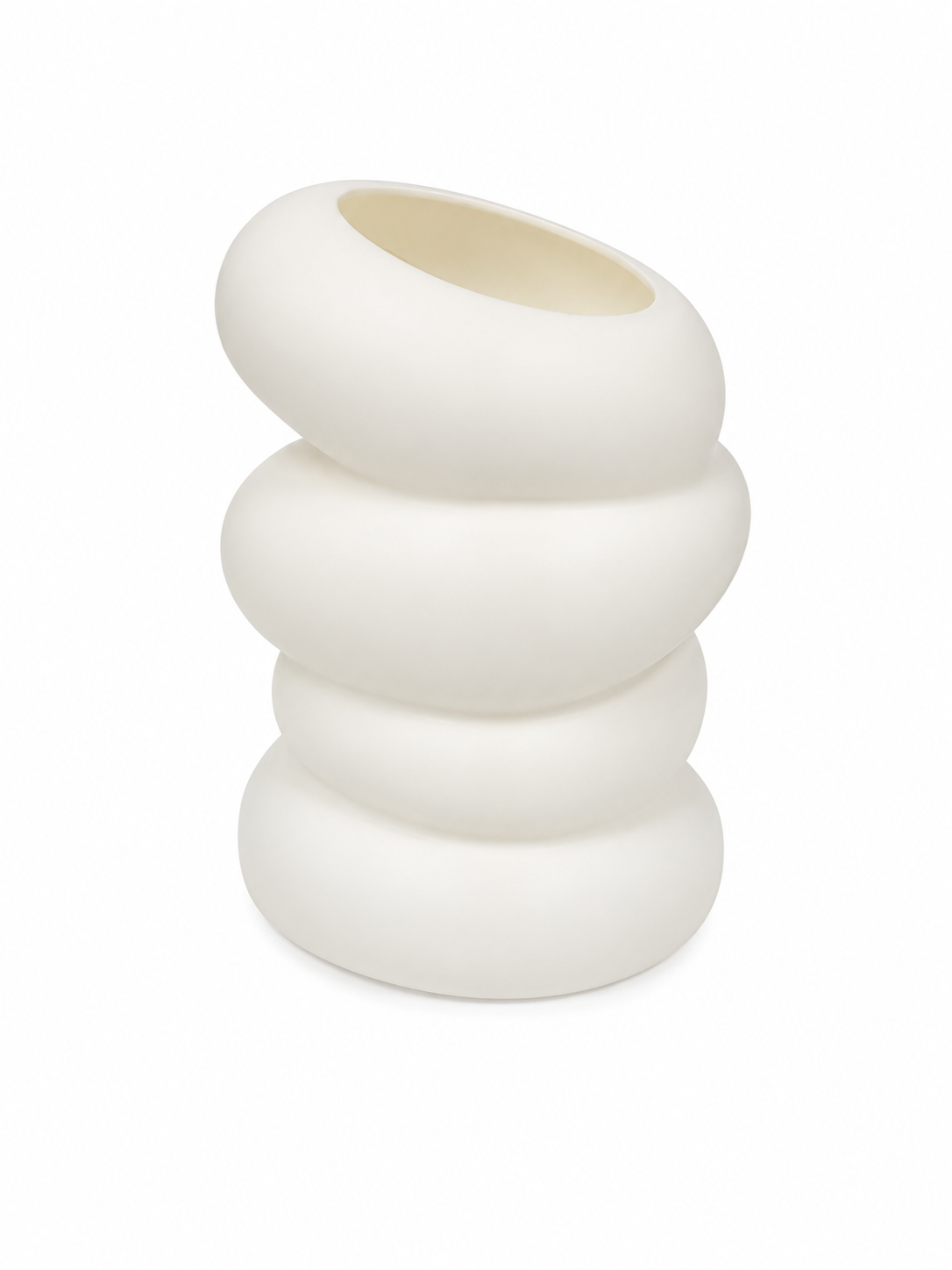 Jarrón Decorativo Moderno de Cerámica Blanca con Diseño Escultural de Anillos para Flores y Decoración del Hogar.