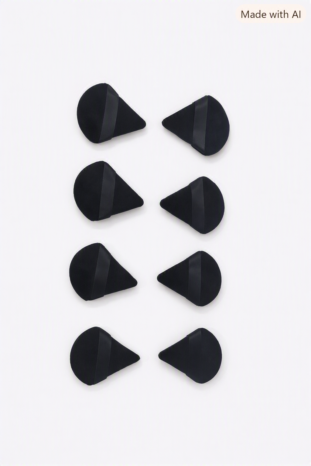 Pack de 10 borlas triangulares de terciopelo negro para maquillaje.