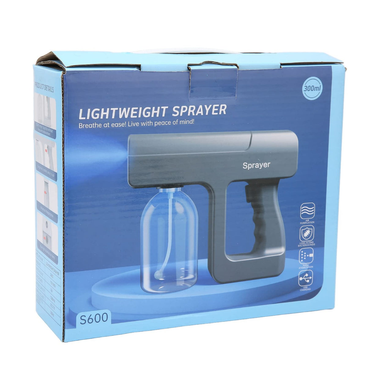 Pulverizador eléctrico portátil de 300 ml con atomización y carga USB, modelo S600.