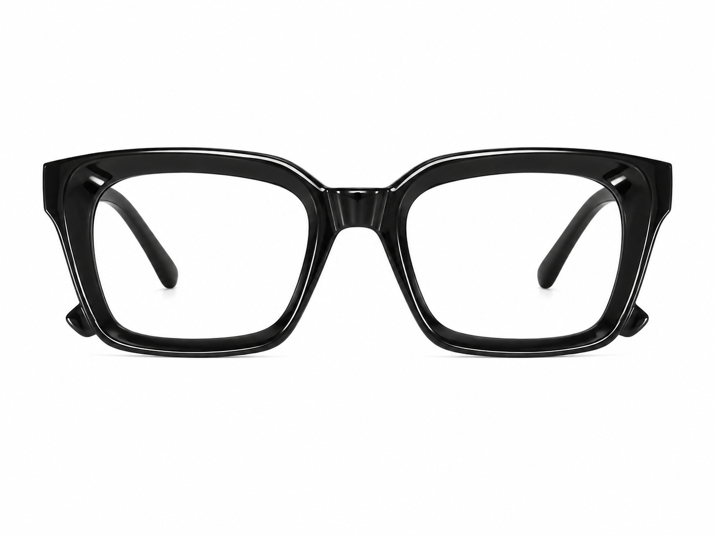 Lentes de Montura Negra Gruesa con Diseño Rectangular.