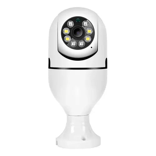 Cámara de seguridad WiFi con diseño tipo bombilla socket E27 para instalación sencilla.