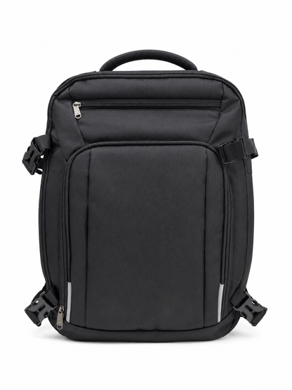 Mochila Multifuncional Negra para Cámara y Laptop con Compartimentos Acolchados, Cierres Dobles y Correas Ajustables.