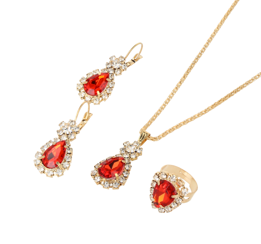 Set de accesorios piedras rojas en forma de lágrima