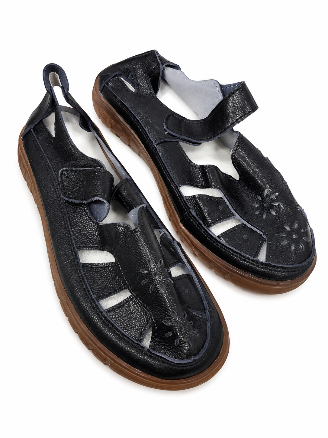 Sandalias casuales cerradas para mujer color negro con cierre de velcro, talla 37.