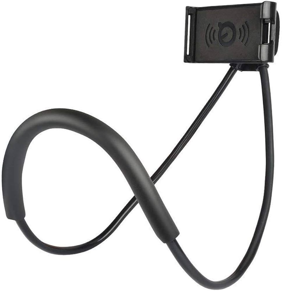 Soporte para teléfono celular manos libres diseñado para colgarse del cuello,es flexible de cuello de cisne se puede doblar y utilizar alrededor del cuello, en el volante del auto, o como soporte de escritorio para mesa o cama.