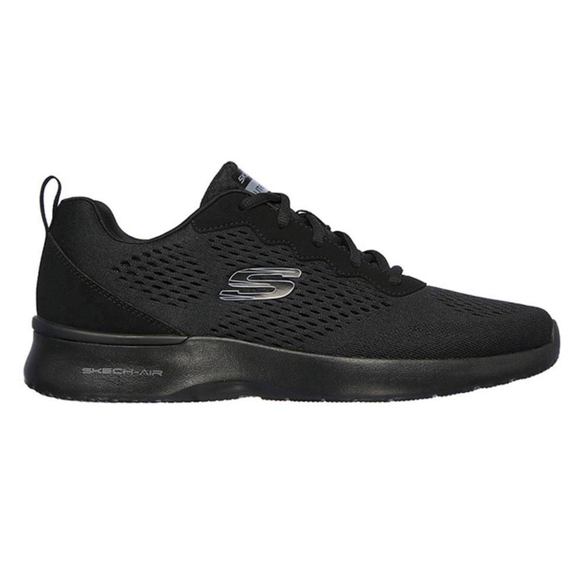 Tenis deportivos negros con malla transpirable y suela acolchada, talla 10.