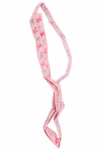 Cinta Decorativa Rosa con Diseño de Flores, Mariposas y Detalles Brillantes.