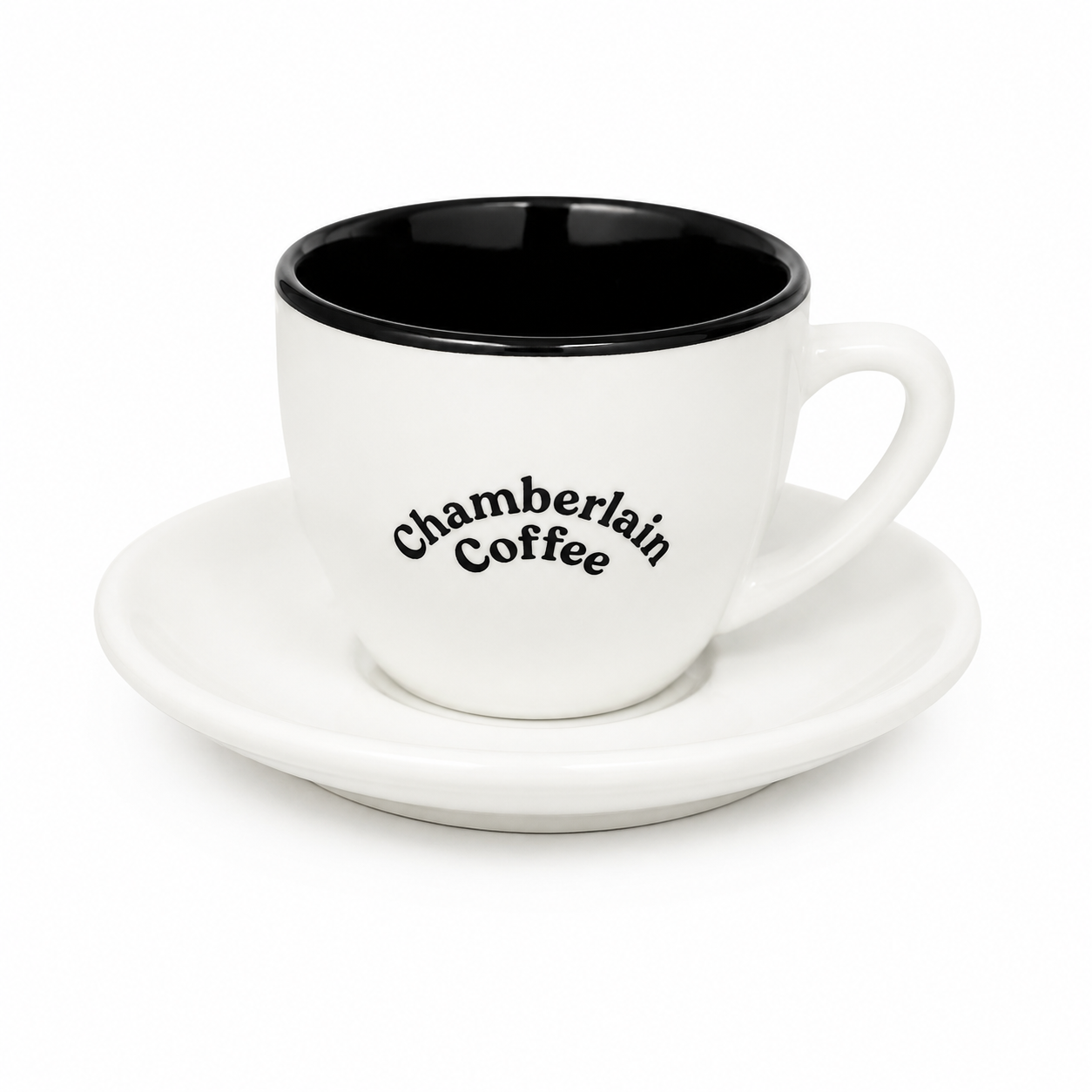 Taza de Cerámica para Café con Platillo Blanco y Negro.