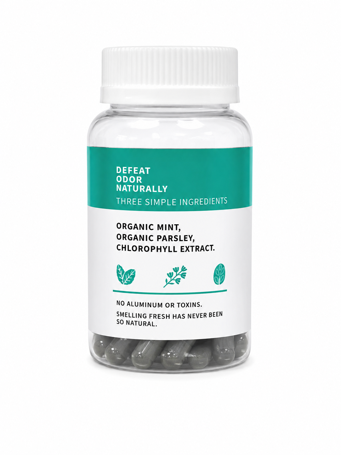 Cápsulas Naturales para el Control del Olor Corporal con Menta, Perejil y Clorofila, 30 Cápsulas.